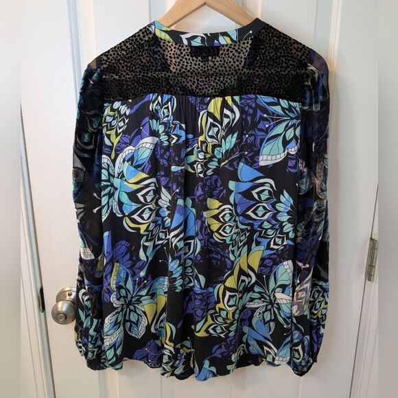 Hale Bob Velvet Burnout Top Black Blue Small - Picture 2 of 13